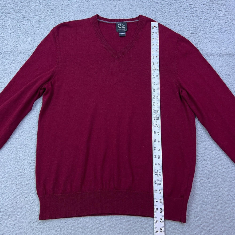 Jos A Bank Executive Collection Sweater L Red 100% Wool‎ Knit V-Neck Pullover - Picture 4 of 10